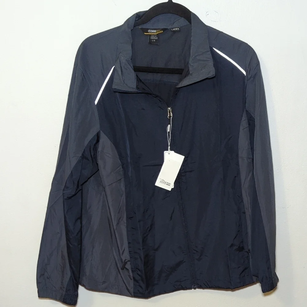 Core365 Windbreaker Jacket Dark Blue + Gray Reflective NEW Women's Size L